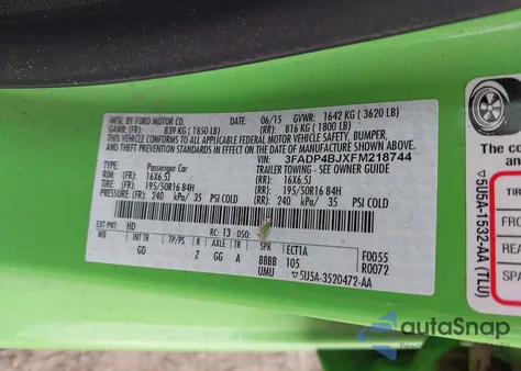 2015 Ford Fiesta Se z USA, uszkodzony, nr VIN 3FADP4BJXFM218744